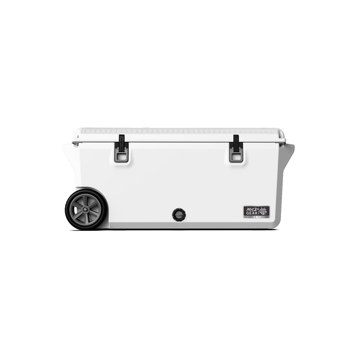 110 Quart Cooler Ice Chest With Wheels Wyld Gear white