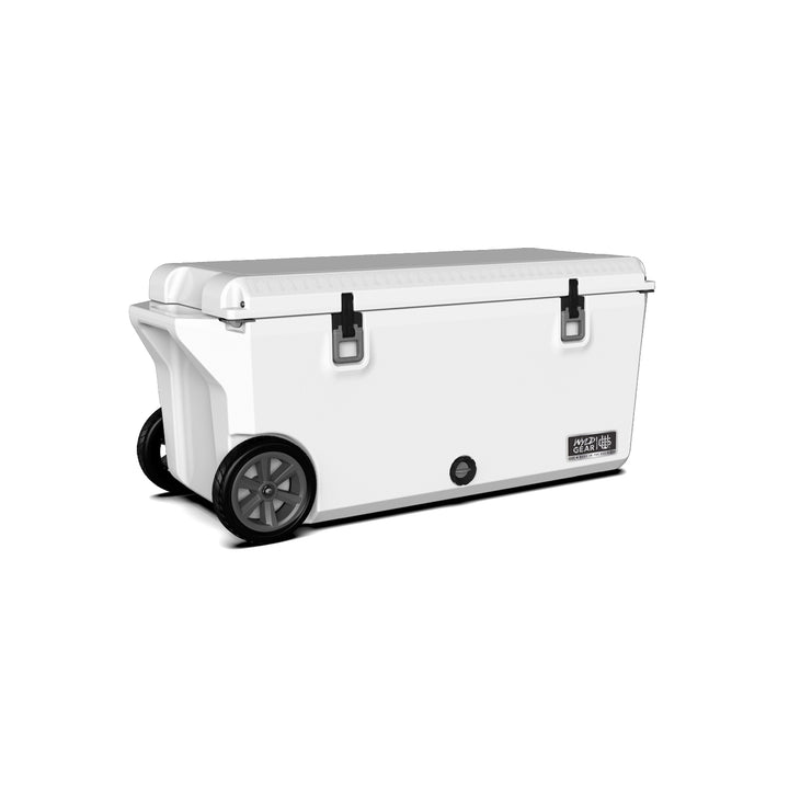110 Quart Cooler Ice Chest With Wheels Wyld Gear white side angle
