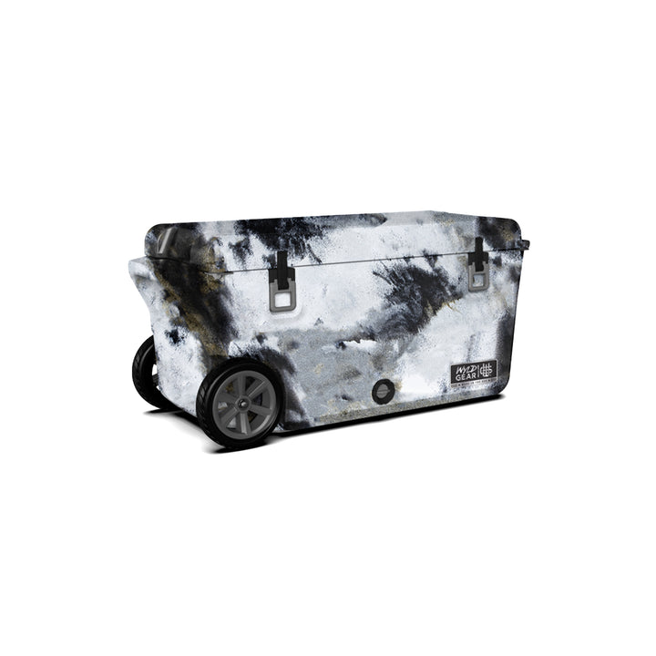 75 Quart Cooler Ice Chest With Wheels Wyld Gear white black brown side angle