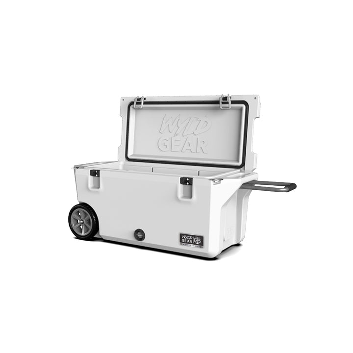 75 Quart Cooler Ice Chest With Wheels Wyld Gear white open