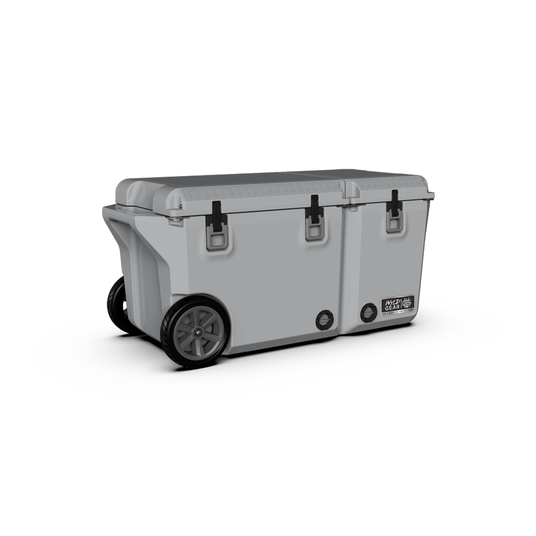 90 Quart Cooler Ice Chest With Wheels Wyld Gear grey side view