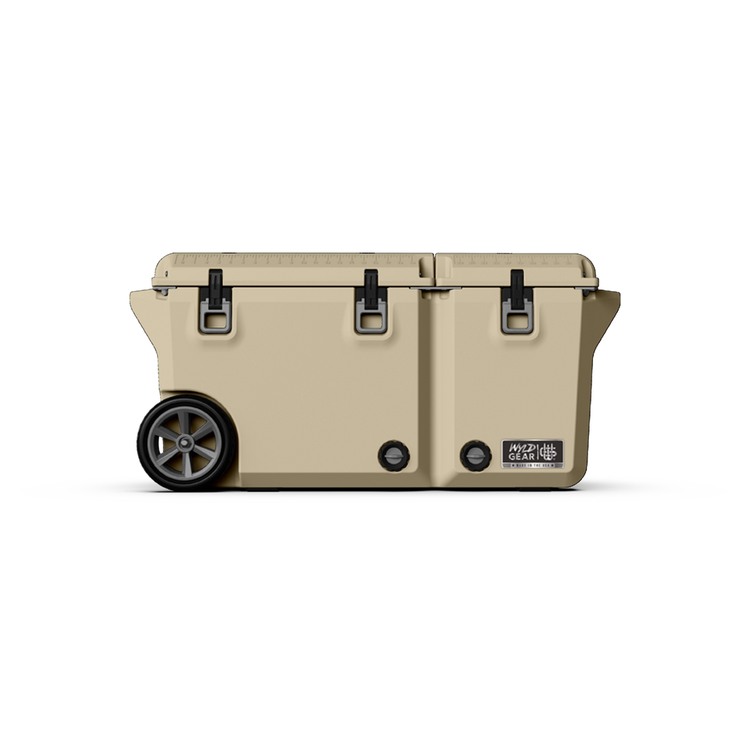 90 Quart Cooler Ice Chest With Wheels Wyld Gear tan