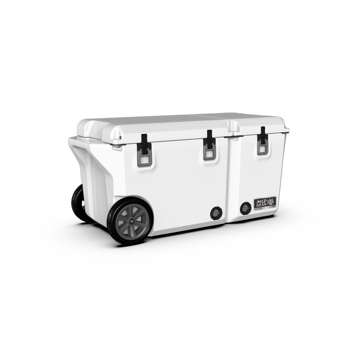 90 Quart Cooler Ice Chest With Wheels Wyld Gear white side angle
